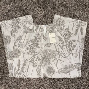 White wide leg pants with beautiful grey flowers